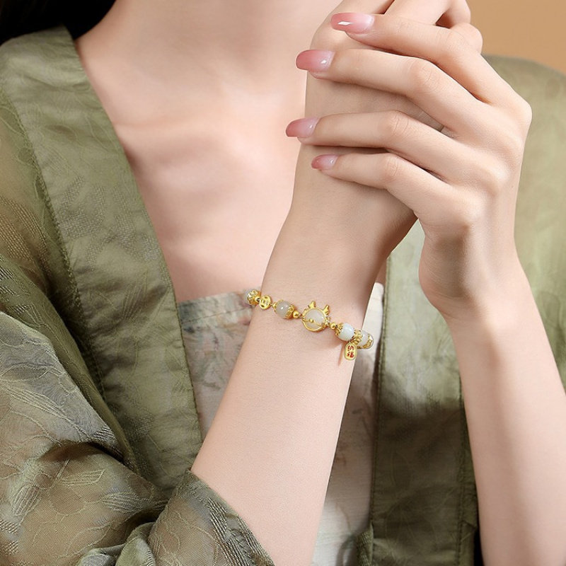 【新年转运】萌龙纳福和田玉纯银手链女款龙年本命年手串属龙新年,淘宝优惠券,粉丝福利购,淘宝优惠卷