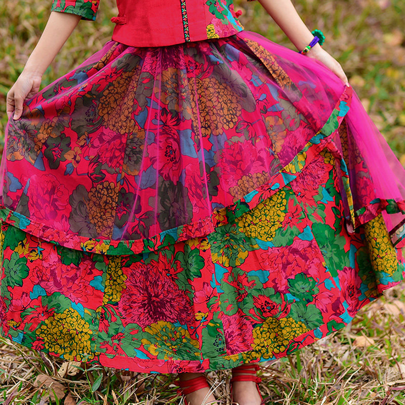 民族风连衣裙t恤棉麻复古半身裙 媚娇兰大码女装