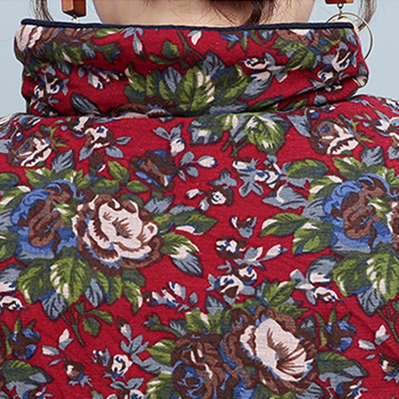 秋冬无袖大码装复古夹棉麻碎花马甲 媚娇兰大码女装