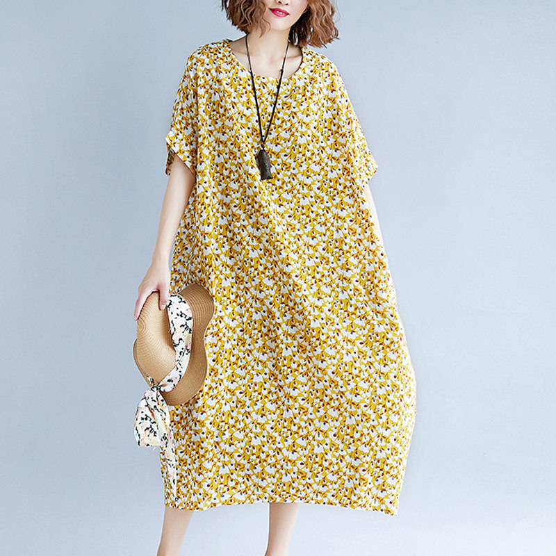 加肥加大码女装短袖夏季宽松连衣裙 媚娇兰大码女装