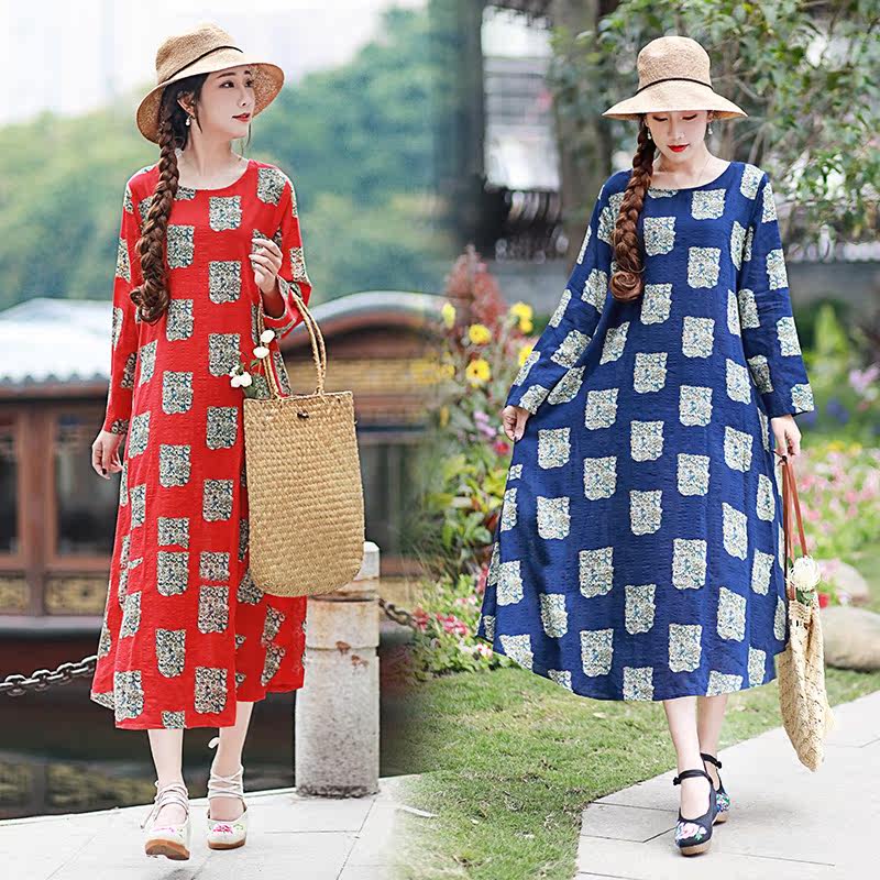 特大码胖mm新款民族风中长款连衣裙 媚娇兰大码女装