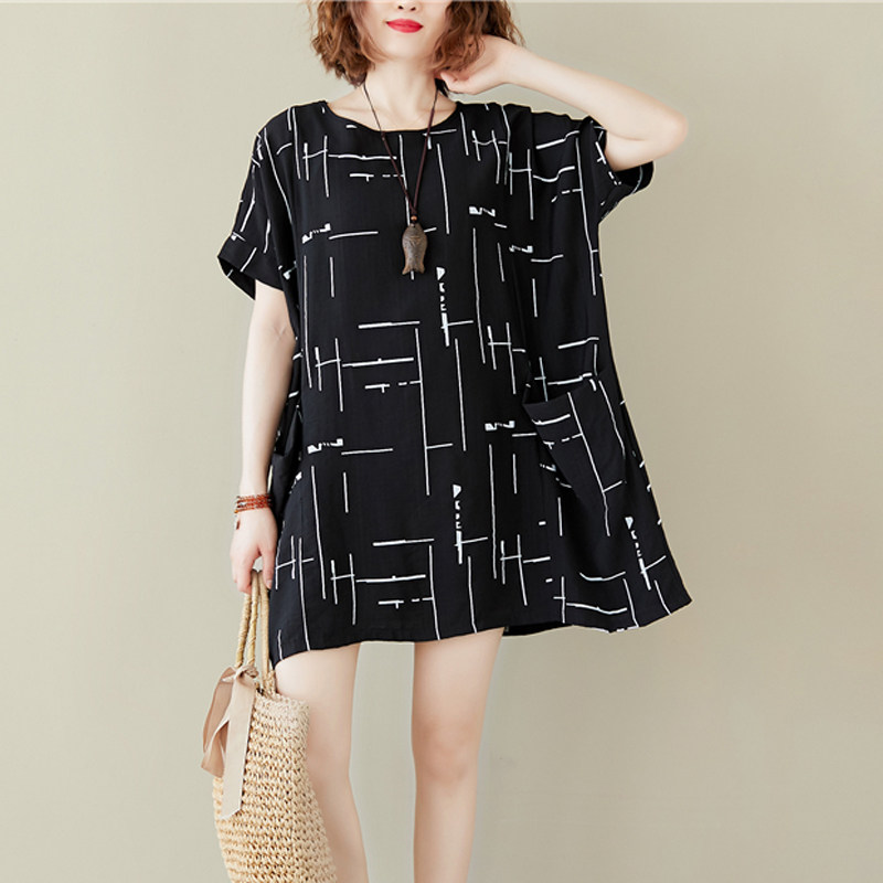 大码胖mm复古几何图案印花连衣裙 媚娇兰大码女装