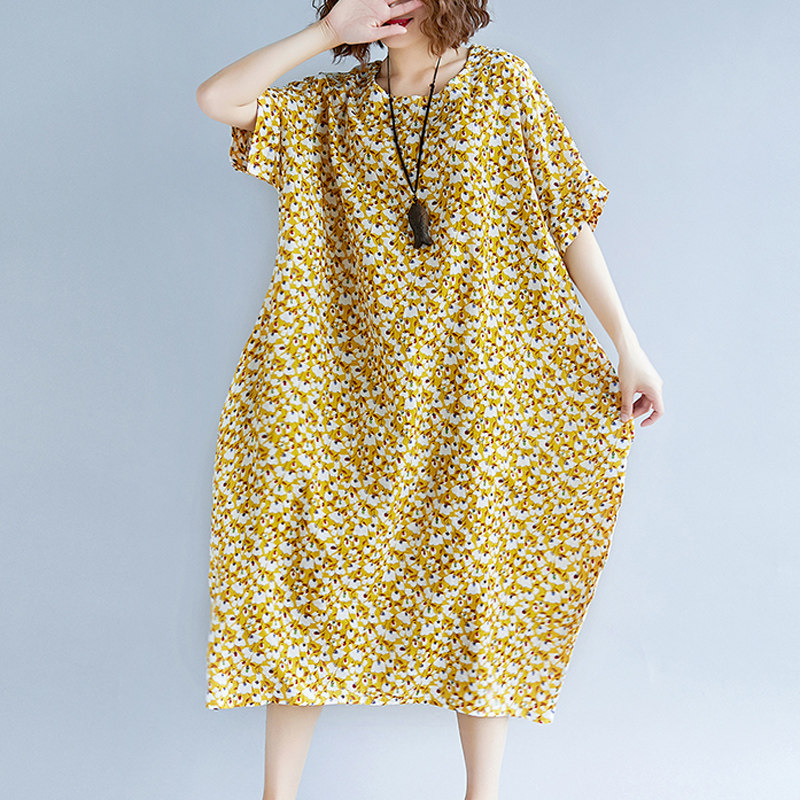 加肥加大码女装短袖夏季宽松连衣裙 媚娇兰大码女装