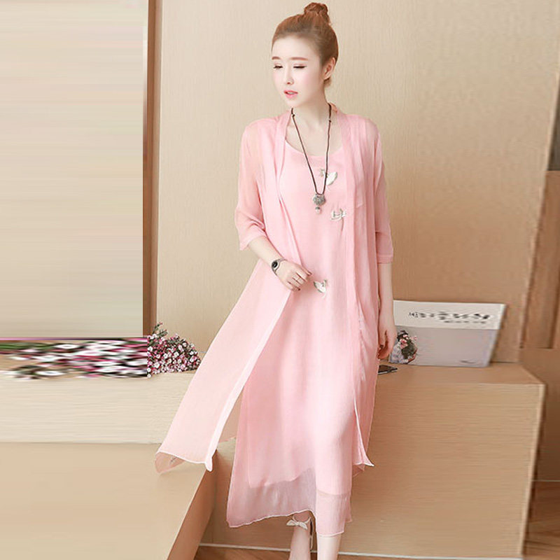 200斤微胖mm两件套披肩中国连衣裙 媚娇兰大码女装