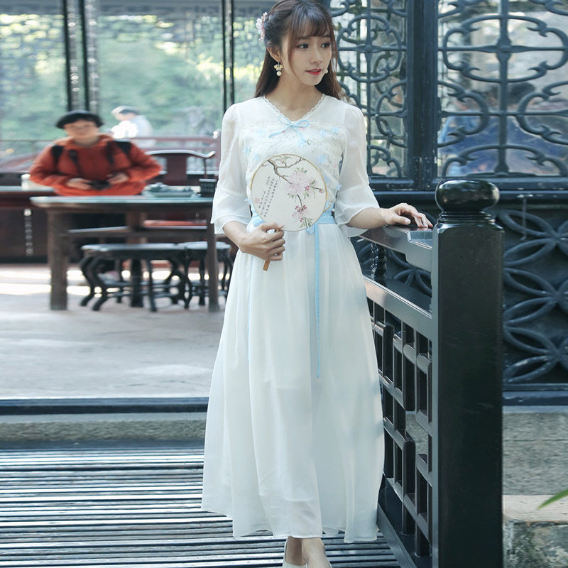 雪纺仙女超仙法式复古过膝收腰显瘦 媚娇兰大码女装