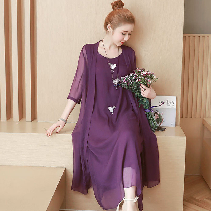 200斤微胖mm两件套披肩中国连衣裙 媚娇兰大码女装