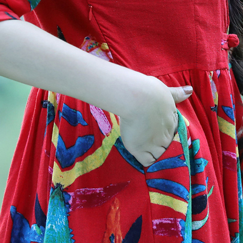 碎花棉麻复古大摆裙春夏秋连衣裙 媚娇兰大码女装