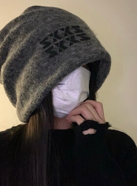 灰色慵懒风堆堆帽子冷帽女秋冬季