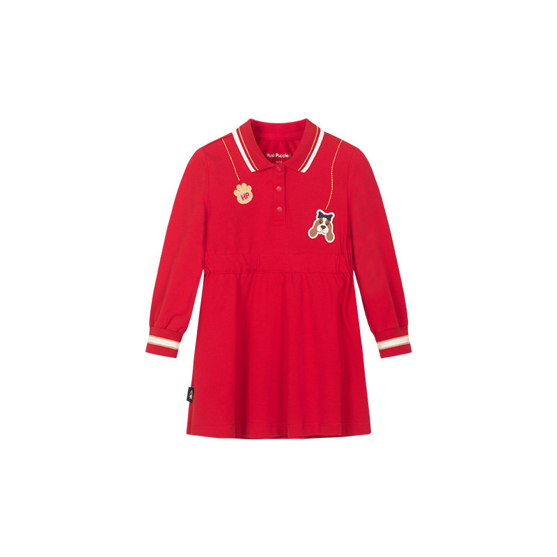 暇步士童装女童POLO裙春秋新款小童红色甜美连衣裙儿童可爱长袖裙,淘宝优惠券,粉丝福利购,淘宝优惠卷