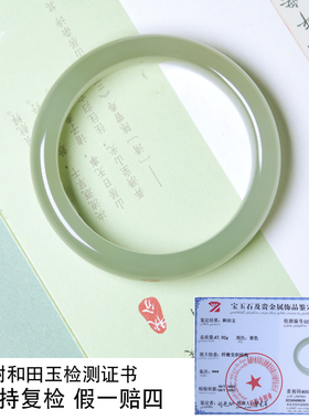 珪宝和田玉青白玉宽条手镯女款湖水绿玉镯子内径54mm天然1014