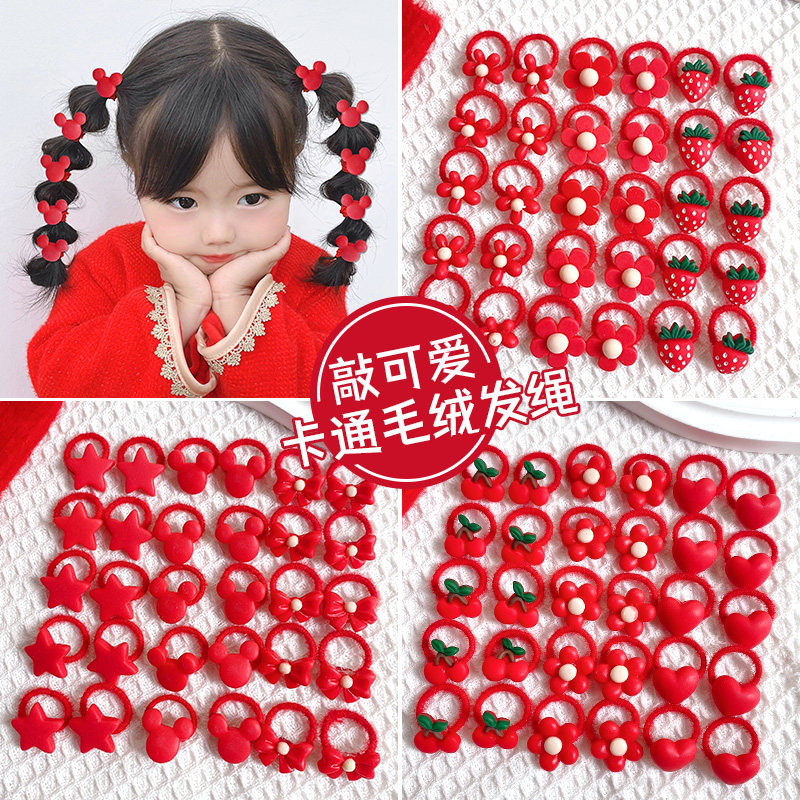 宝宝儿童皮筋发圈红色新年头绳婴儿扎头发绳不伤发女童过年发饰