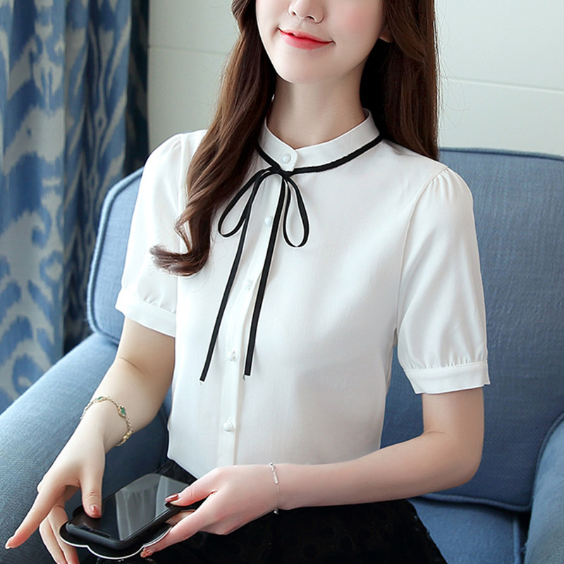2020秋装新款宽松立领蝴蝶结打底衫 创色衬衫