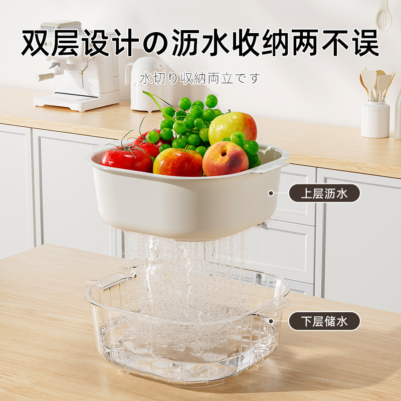 日本双层洗菜盆沥水篮多功能厨房家用新款水果盘客厅滤菜篓菜篮子 - 图0