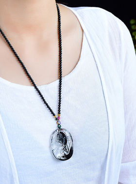 绿幽灵女士雕刻毛衣链异像水晶