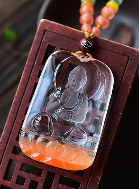 红兔毛水晶阿弥陀佛吊坠项链挂件