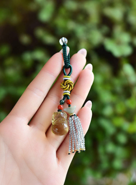 天然黄水晶生肖萌猪车钥匙扣包挂