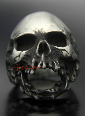 欧美风男士磨砂骷髅头钛钢食指环