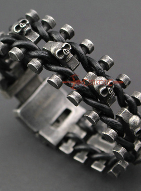 真皮复古钛钢不掉色霸气风手串