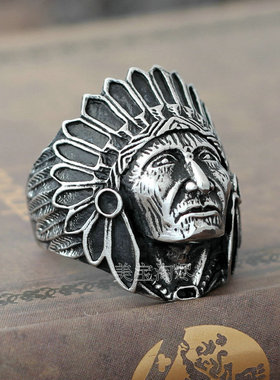 复古印第安酋长宗教风钛钢戒指