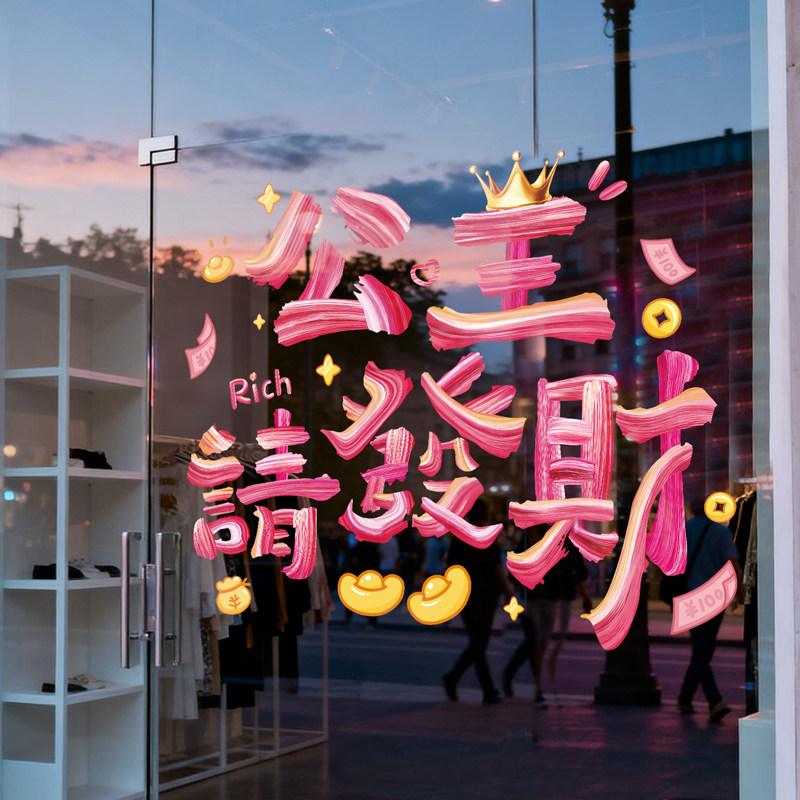 彩色笔刷公主请發財UV静电墙贴,淘宝优惠券,粉丝福利购,淘宝优惠卷