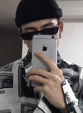 个性长方形潮男女长条款全黑蹦迪墨镜嘻哈小方框凹造型ins太阳镜