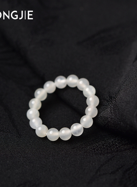 和田玉戒指东海水晶南红蜜蜡碧玉晴水银珠散珠子羊脂白玉素圈指环