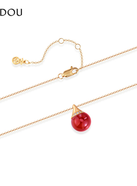 阿吉豆项链女款S925银红玛瑙吊坠