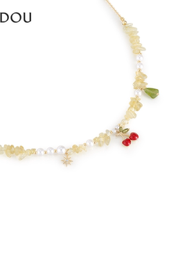 阿吉豆项链女珍珠樱桃八芒星短链