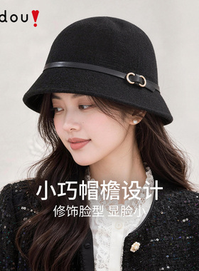 阿吉豆帽子女黑色礼帽毡帽渔夫帽