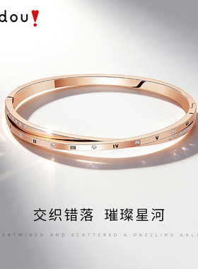 阿吉豆手链女玫瑰金几何线条手镯