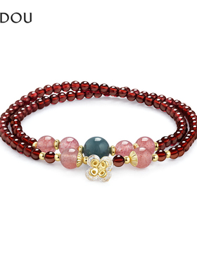 阿吉豆手链女款天然石榴石手串珠