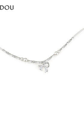 阿吉豆项链女潮流珍珠蝴蝶结项链