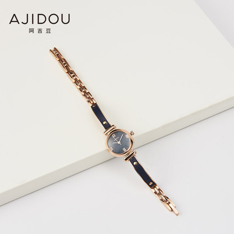 阿吉豆精致大气时尚优雅黑金女腕表 AJIDOU国产腕表