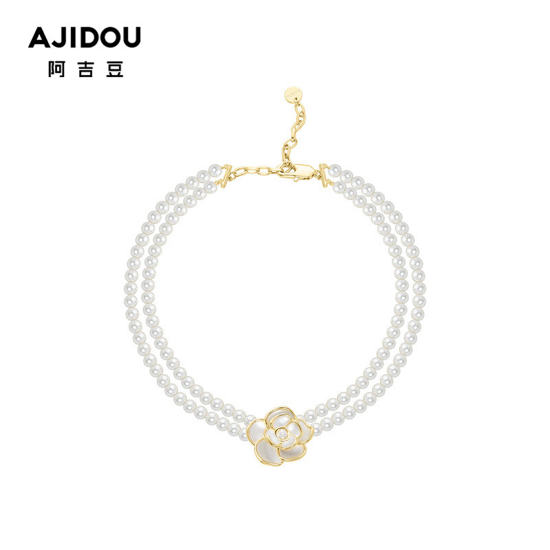 阿吉豆山茶花系列双层珍珠百搭颈链 AJIDOU项链
