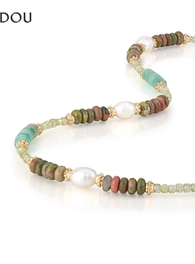 阿吉豆项链女款水晶吊坠彩色颈链