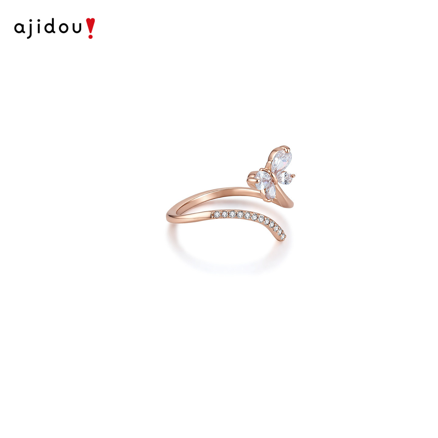 Ajidou Ring Rose Gold Butterfly Open Ring Tail Ring