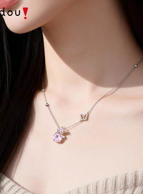 阿吉豆项链女蝴蝶玫瑰花吊坠
