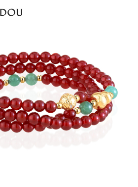 阿吉豆红玛瑙手链马年本命年手串