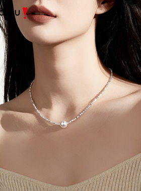 阿吉豆项链女碎银子珍珠项链颈链