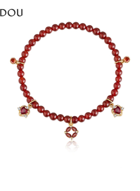 AJIDOU阿吉豆项链女款新年红色DIY玛瑙串珠短颈链