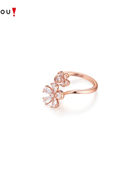 阿吉豆戒指女玫金色樱花设计戒指
