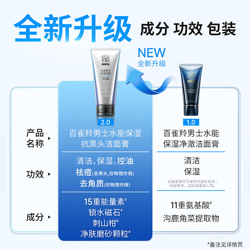 百雀羚男士洗面奶专用洁面乳清洁控油去黑头磨砂膏官方旗舰店正品