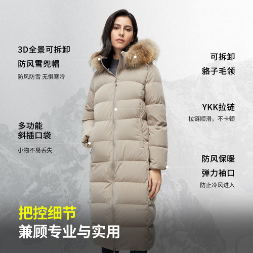 君羽800蓬羽绒服女长款过膝时尚毛领冬季加厚保暖鹅绒服大衣 - 图3