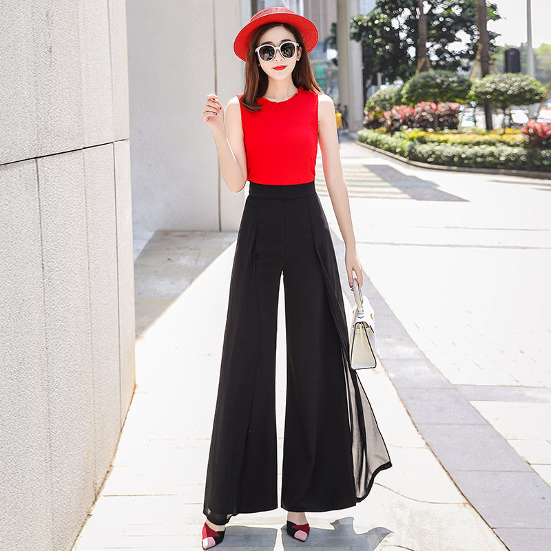 高腰裤显瘦拖地直筒黑色雪纺长裤子 水鹭服饰休闲裤