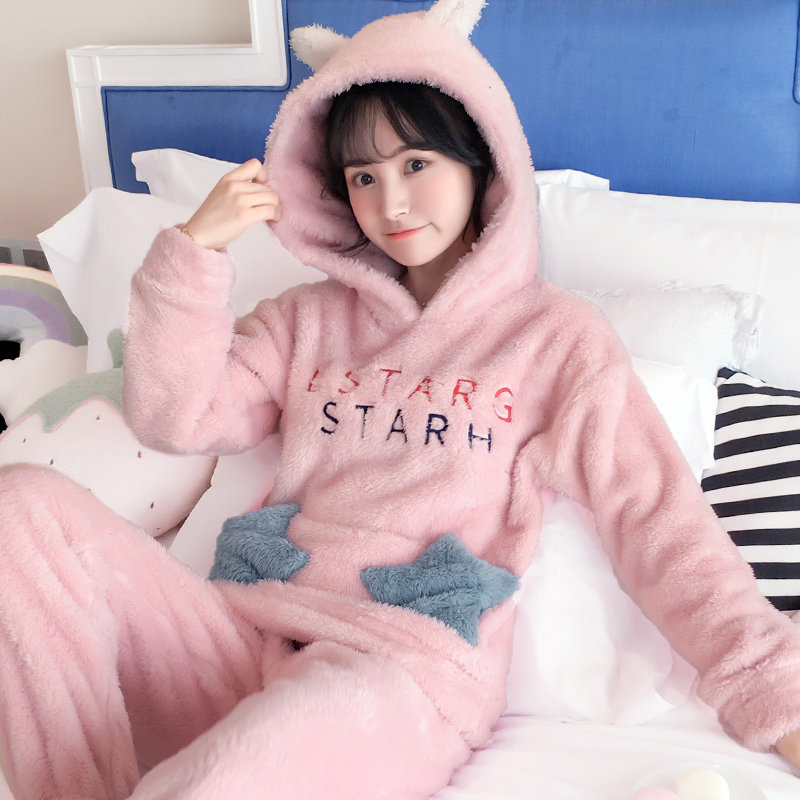 秋冬季法兰绒韩版长袖珊瑚绒睡衣 仙罗兰服饰睡衣/家居服套装