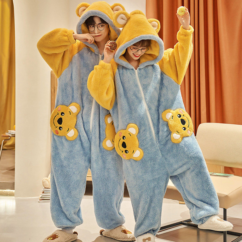 情侣秋冬季连体衣珊瑚绒睡衣 仙罗兰服饰睡衣/家居服套装