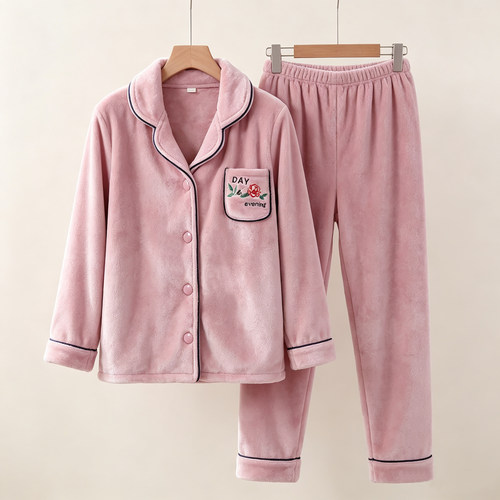 秋冬季珊瑚绒睡衣女冬加厚加绒家居服2026年新款法兰绒春秋天套装 - 图0