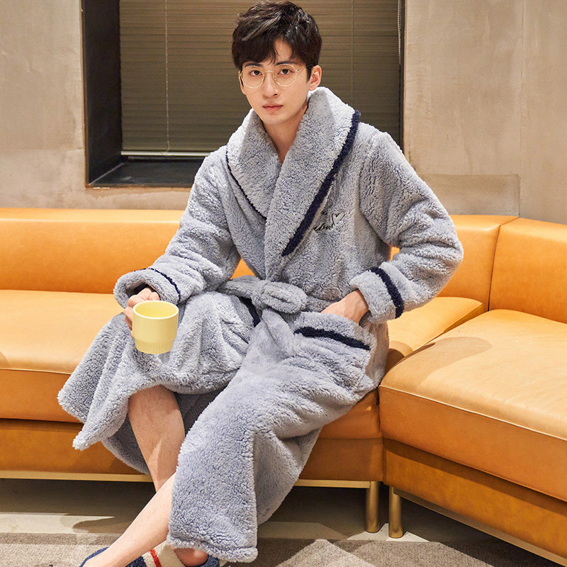 冬季珊瑚绒情侣韩版中长款睡袍 仙罗兰服饰睡袍/浴袍