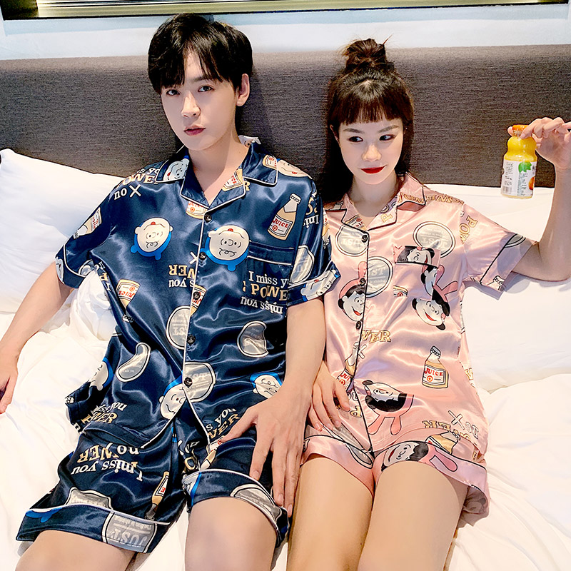 情侣夏季丝绸短袖韩版可爱冰丝睡衣 仙罗兰服饰睡衣/家居服套装