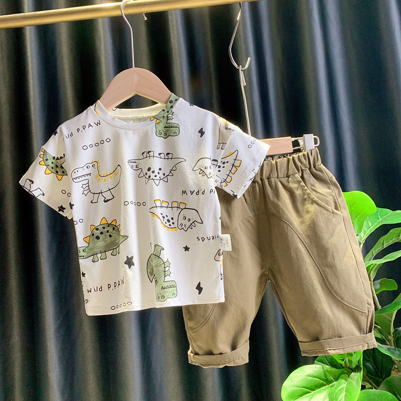 男童夏装卡通恐龙短袖套装2020新款韩版潮童装1-3岁4宝宝洋气衣服
